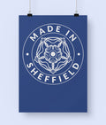 Poster with 'Made in Sheffield' design on a royal blue background