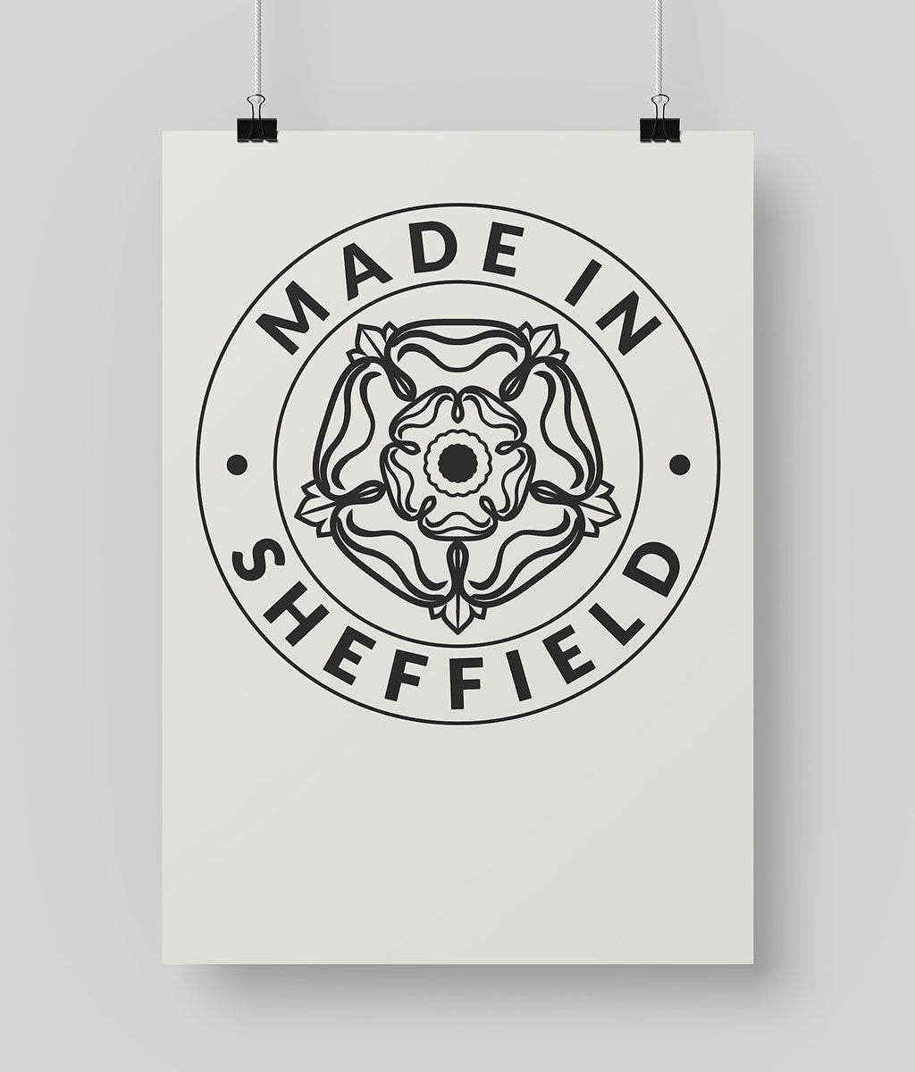 Poster with 'Made in Sheffield' design on an off-white background