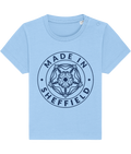 Light blue t-shirt with 'Made in Sheffield' graphic on a white background