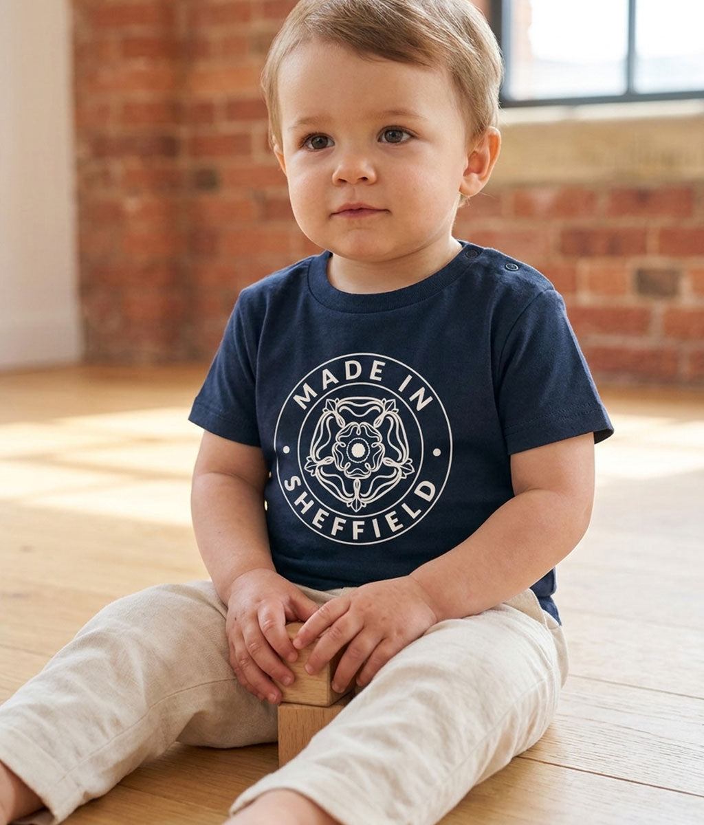 Made in Sheffield Baby T-Shirt: Exclusive Yorkshire Rose Design