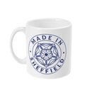 White mug with 'Made in Sheffield' design on a white background