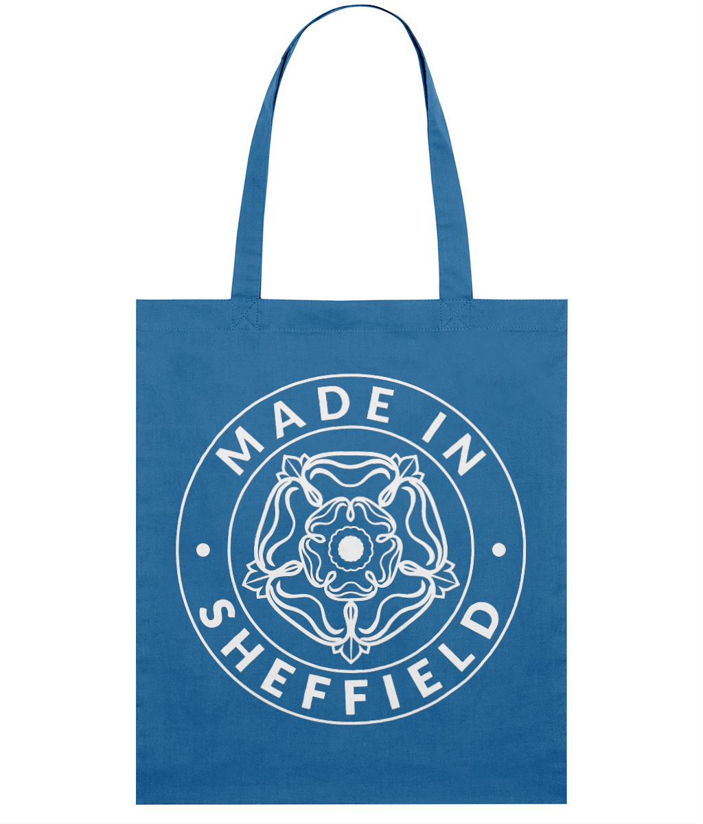 Royal Blue tote bag with 'Made in Sheffield' design on a transparent background